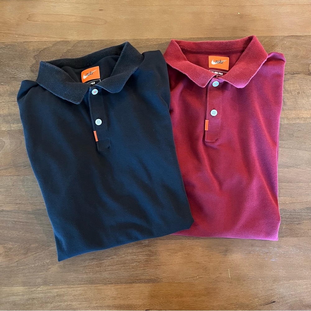 The Nike Polo Set - Black and Red - men’s large - bundle of two shirts